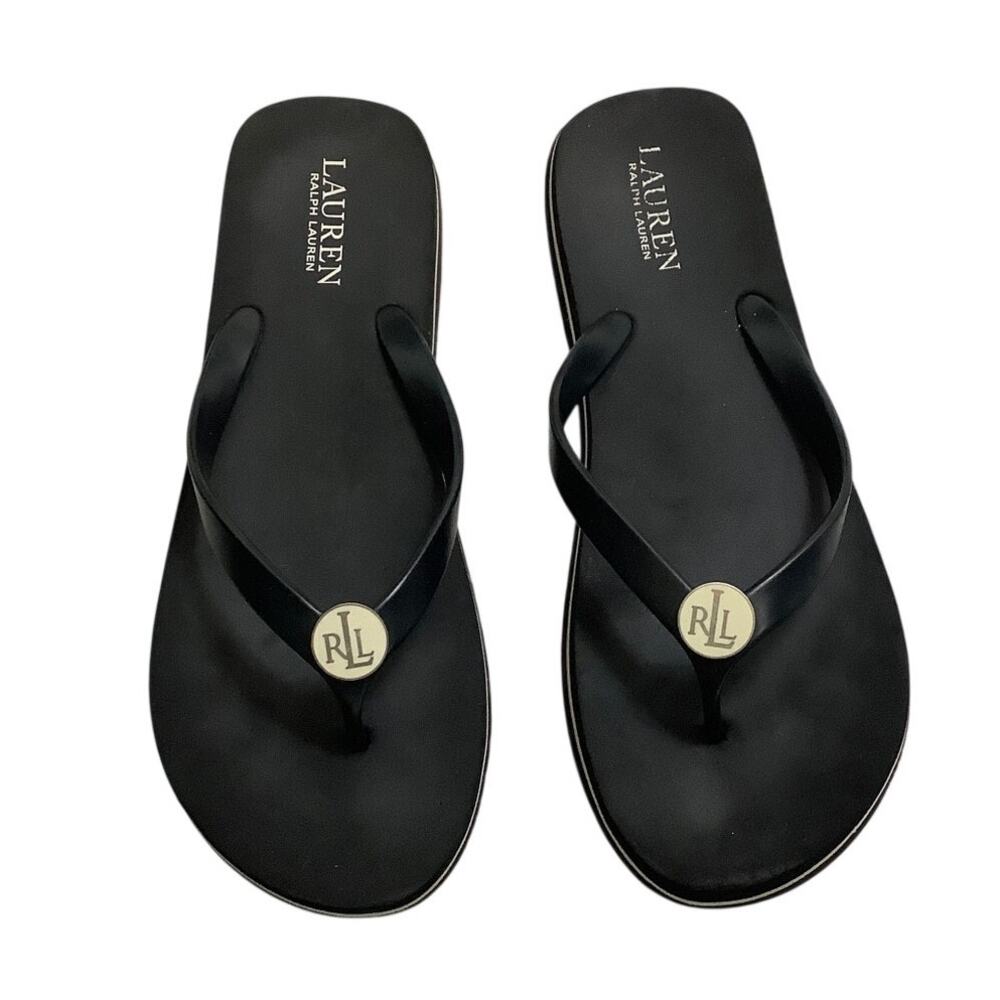 Lauren Ralph Lauren Black Elissa II Flip Flops Women’s 9 —Beach, Coastal, Preppy